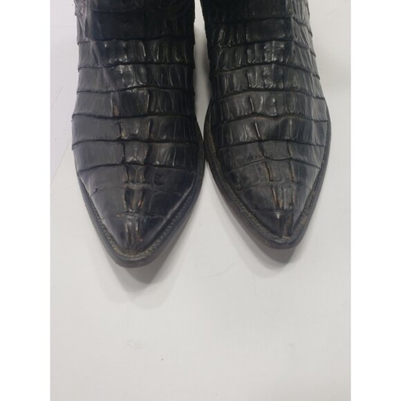 El Presidente Black Alligator Leather Print Point Toe Cowboy Boots Size 7 Or 8?
